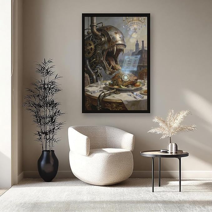 Framed Steampunk Fantasy Wall Art for Living Room And Dining Room Vintage Industrial Decor 24x36in