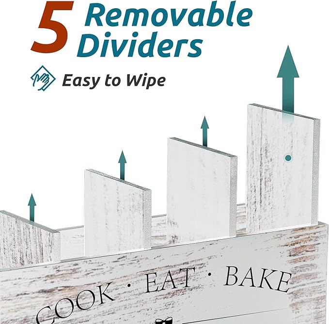 Suli Extra Large Kitchen Utensils Holder with 4 Compartments, Wooden Utensil Organizer for Kitchen Countertop, Farmhouse Decor, Rustic Cooking Utensil - White grain