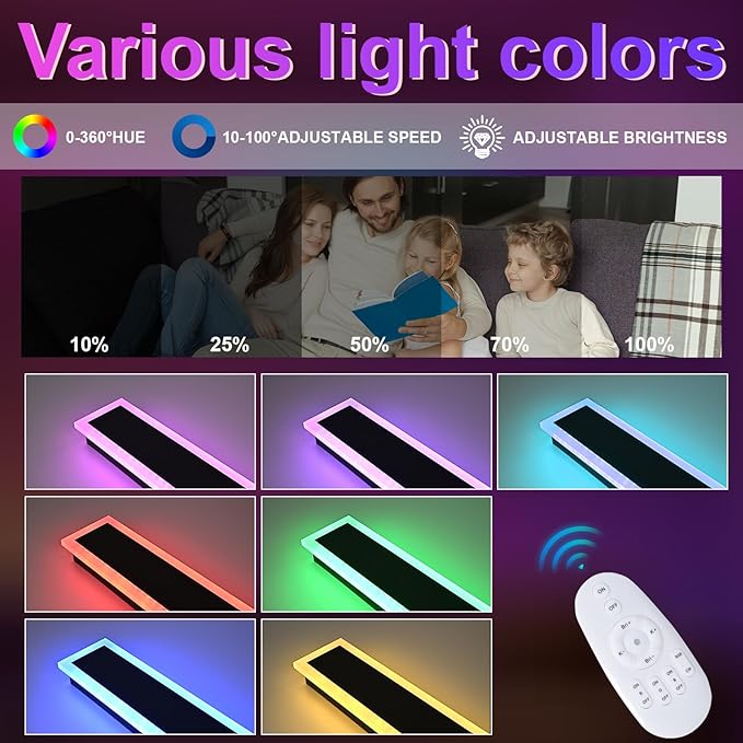 2 Pack RGB LED Outdoor Long Wall Lights,24 inch Modern Outdoor Light Fixture,Dimmable Exterior Linear Lighting Fixtures,RGB Long Linear Wall Light with Control Remote for Patio,Porch,Garage