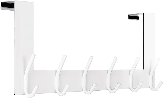 WEBI Over The Door Hooks:Door Hanger Over The Door Towel Rack,Door Coat Towel Hanger Door Coat Rack 6 Hooks for Hanging Clothes,Jacket,Hats,Bathroom,White