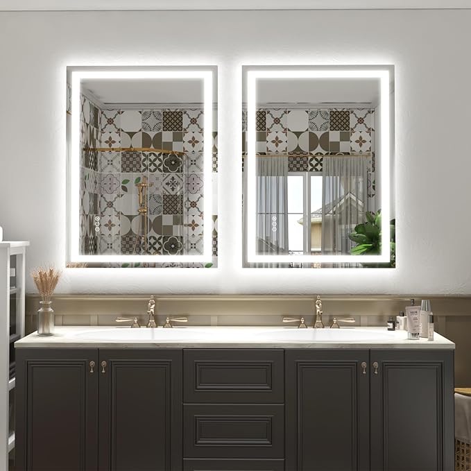 40 x 30 LED Lighted Bathroom Mirror for Wall, Vanity Mirror Lights, Dimmable, Anti-Fog, Shatter-Proof, ETL Listed (Front Lit + Backlit)