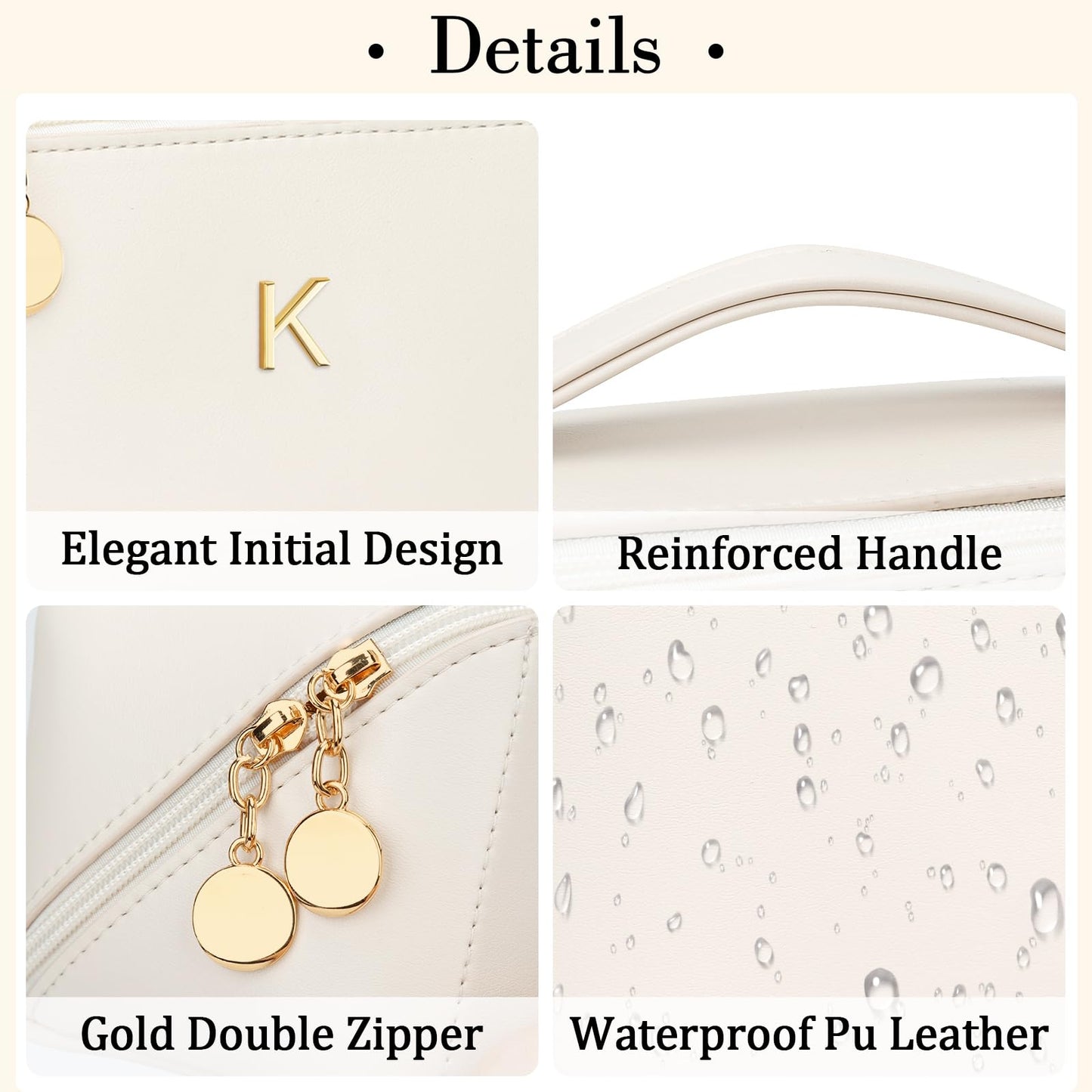 CLOUDWINGS Birthday Gifts for Women Teen Girl, Personalized Initial Makeup Organizer Bag Set, Open Flat Travel Cosmetic Bag With Clear Divider and Handle(Beige,K)