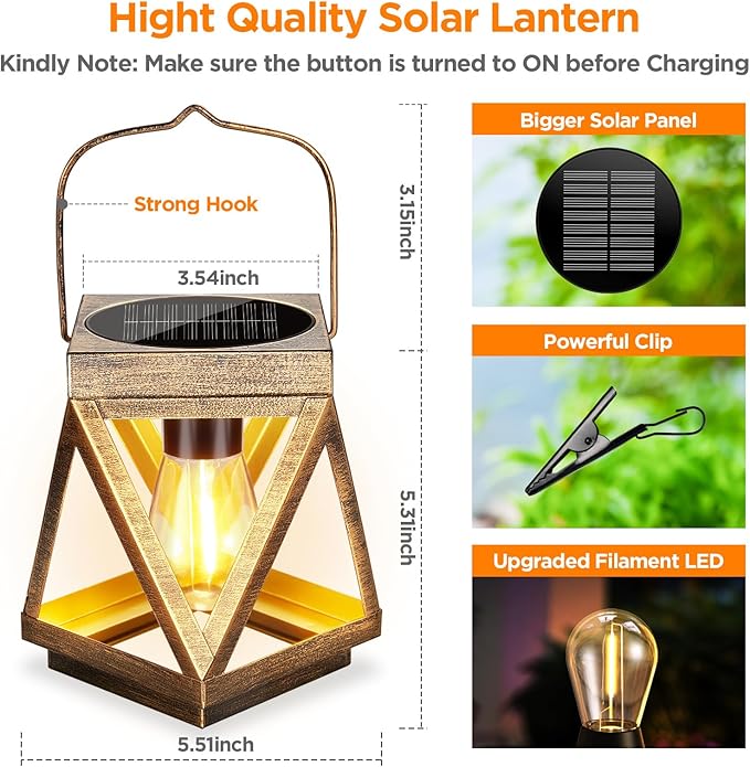 KOOPER Solar Lanterns Outdoor Waterproof - Upgraded Metal Hanging Solar Lights Outdoor Lanterns Decorative, Bright Bronze Hanging Lantern Outdoor for Yard Patio Table Pathway Garden Decor 2 Pack
