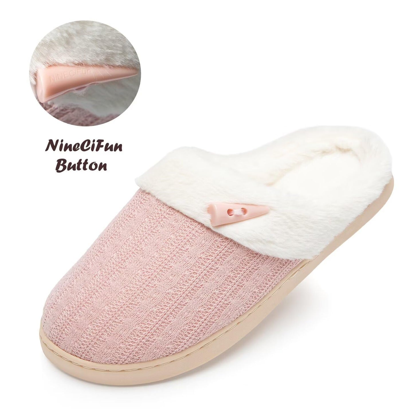 NineCiFun Women's Slip on Fuzzy Slippers Memory Foam House Slippers Outdoor Indoor Warm Plush Bedroom Shoes Scuff with Faux Fur Lining size 7 8 pink