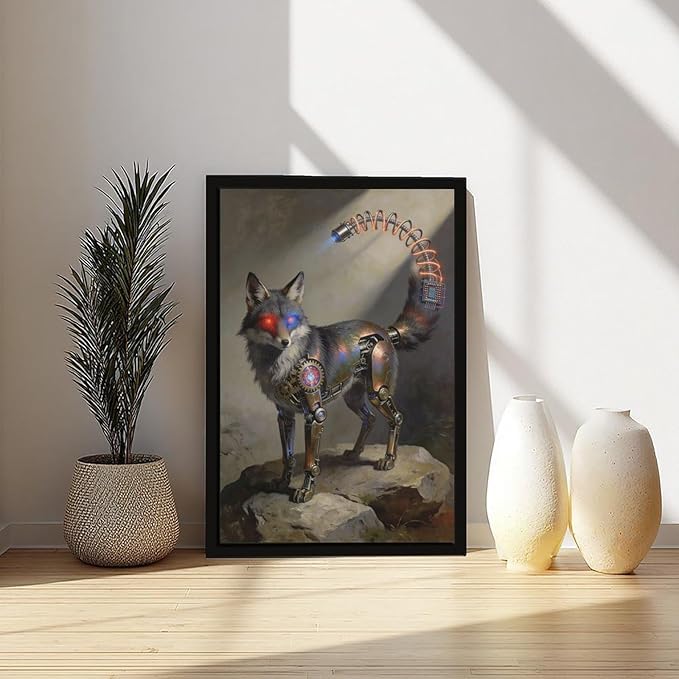 Framed Steampunk Fantasy Wall Art for Modern Living Room TV Wall Futuristic Industrial Style Decor Statement Artwork 12x18in