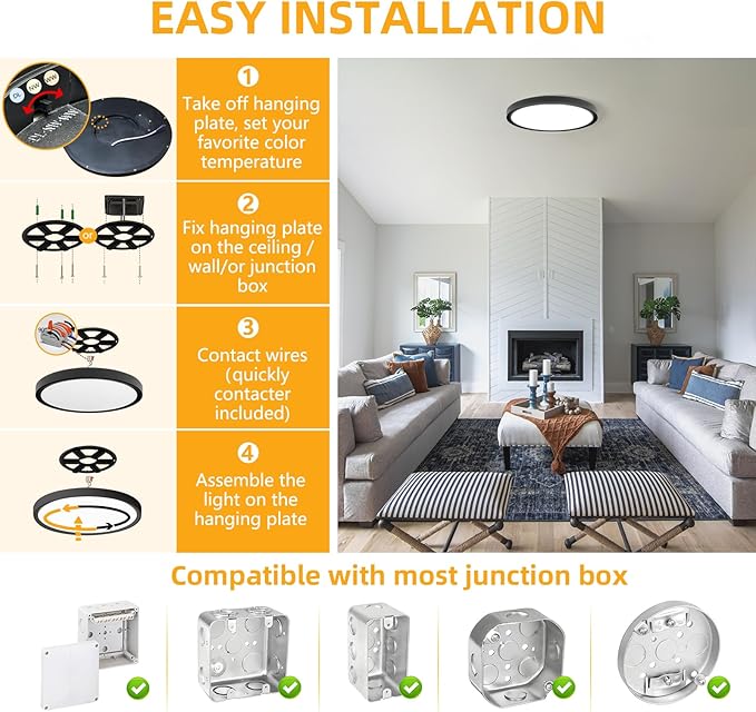 Led Flush Mount Ceiling Light,9 Inch 18w 1860lm,3000k/4000k/6000k 3CCT Selectable, Round Modern Flat Panel Super Slim Led Ceiling Light,for Living Dining Kitchen Bedroom Room (6Pack-Black)