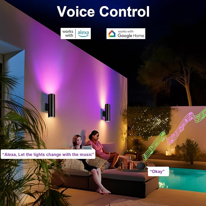 Smart Wall Lights, Modern Up and Down Outdoor Lights, Cool White and Warm White RGB Color Changing Wall Lighting IP65, Smart Wall Sconces GU10 Exterior Light Fixture(4 Pack)