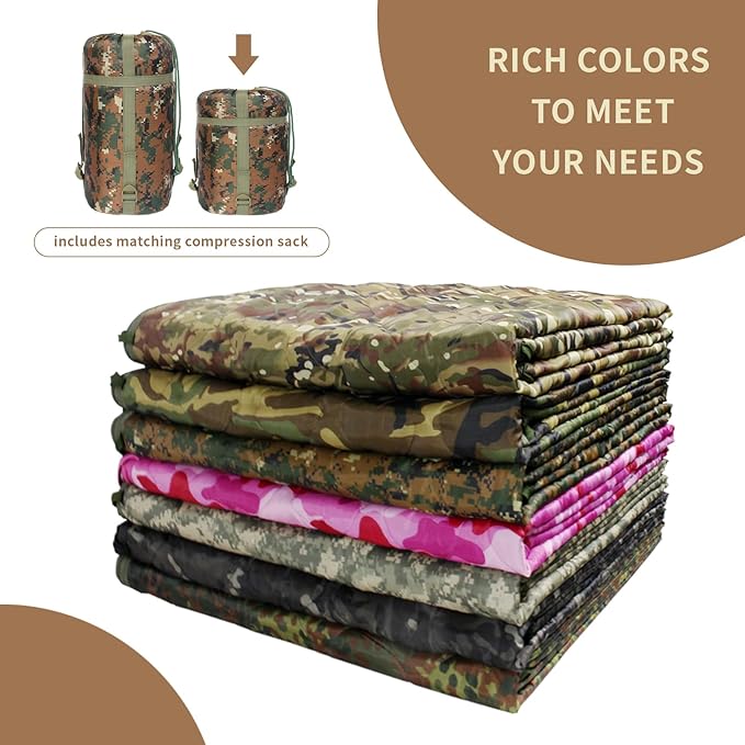 GRVCN Military Blanket - Camping Sleeping Bag with Zipper, Poncho Liner Thermal Insulated Blanket, Lightweight Portable Outdoor Hiking Survival Compression Carry Bag