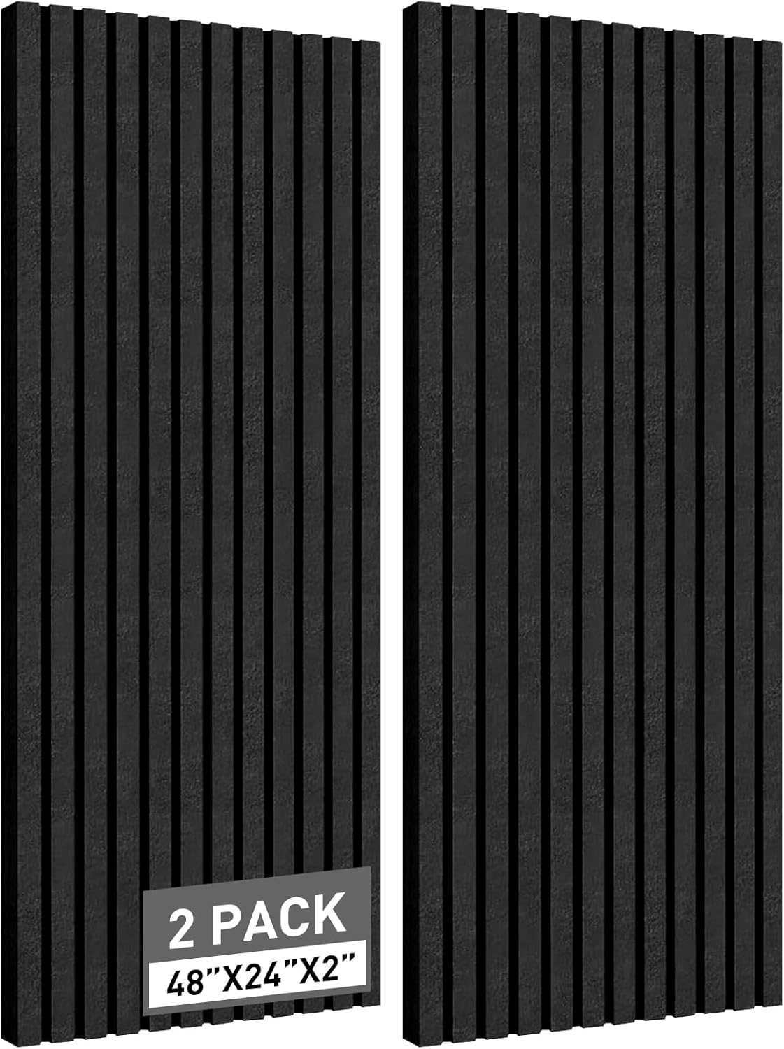 2 Pack Acoustic Foam Panels, 2" X 24" X 48" Wedge Soundproof Studio Foam for Walls,Sound Absorbing Panels, Sound Insulation for Studio, High Density Fireproof Studio Wedges (Black, 2 Pack)
