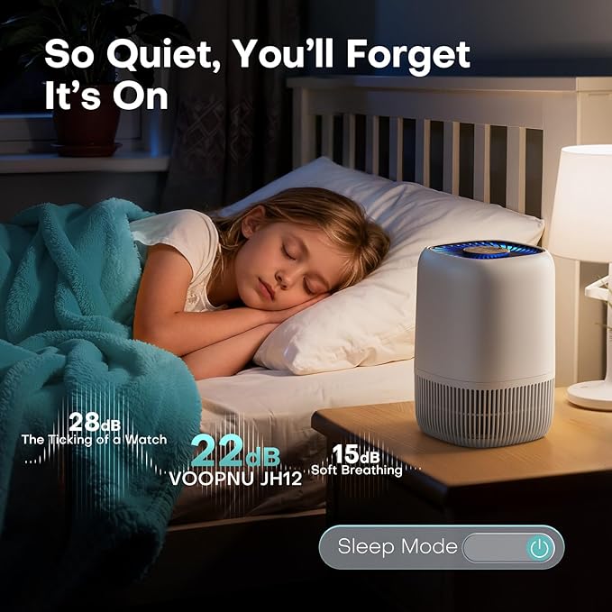 2 Pack of Air Purifier with H13 Sleep HEPA Filter, Fragrance Sponge Night Light Vital Breeze Timer 22dB, for Dust Pollen Smoke Odors, Office, Desktop, Home Bedroom Small Room, DH-JH12 White
