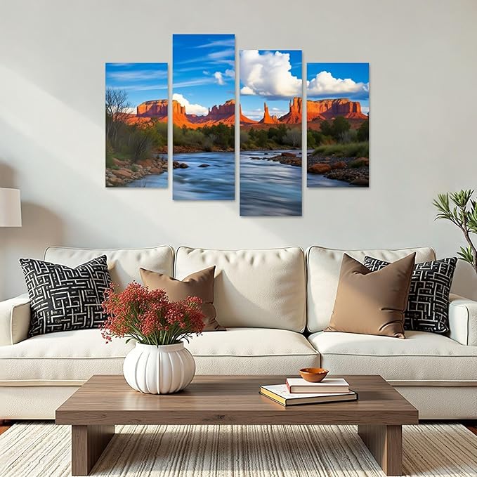 Canvas Wall Art Prints Pictures Cathedral Rock Sedona Framed Posters Modern Wall Painting Artwork Gift Home Decor for Living Room Ready to Hang 4 Panel
