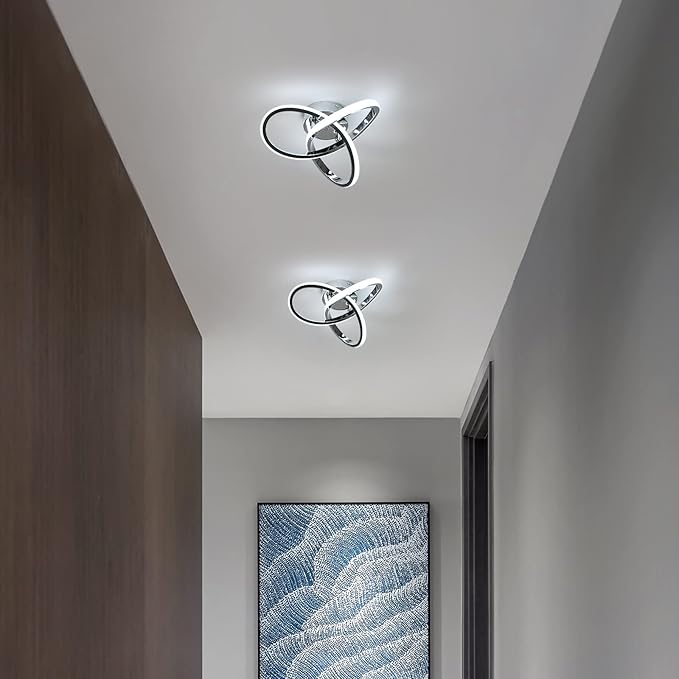 DELIPOP Modern Ceiling Light, 6500K Cool White Led Ceiling Light Fixture, Metal Curved Design Ceiling Lamp for Bedroom Hallway Bathroom Entryway Balcony Stair
