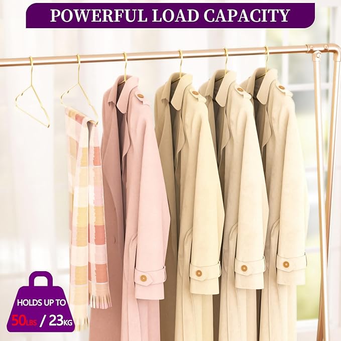 40Pack Gold Hangers + 5 Clothes Pins, Premium Glossy Gold Strong Metal Hangers, Upgraded Thickened Reinforced 50lbs Weight Capacity, Suitable for Heavy Coats, Jackets, Shirts, Dresses