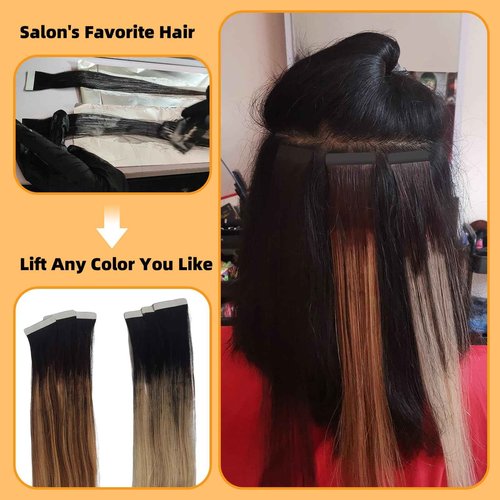 Clytie One Donor Light Yaki Straight Tape ins for Black Women Human Hair, Dyeable Invisible Tape in Hair Extensions Human Hair Natural Black 20 PCS 18IN, 50g Seamless Tape ins for Thin Fine Hair