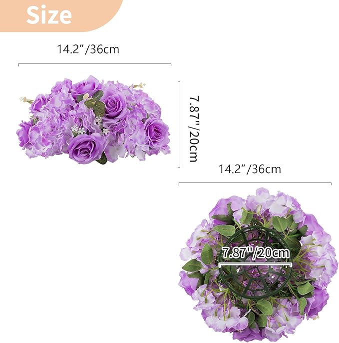 NUPTIO Flower Balls for Centerpieces Wedding: 2 Pcs 14.2 inch Diameter Artificial Flower Ball Arrangement Bouquet Centerpiece for Tables - Light Purple Fake Rose Flowers for Wedding Decor