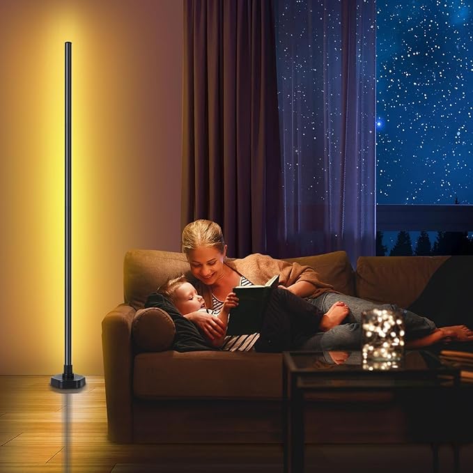 RGB LED Floor Lamp, RGB LED Corner Lamp with Music Sync, Remote Control Color Changing Ambience Light, 16 Million DIY Colors Timer Setting for Living Rooms, Bedrooms and Gaming Rooms