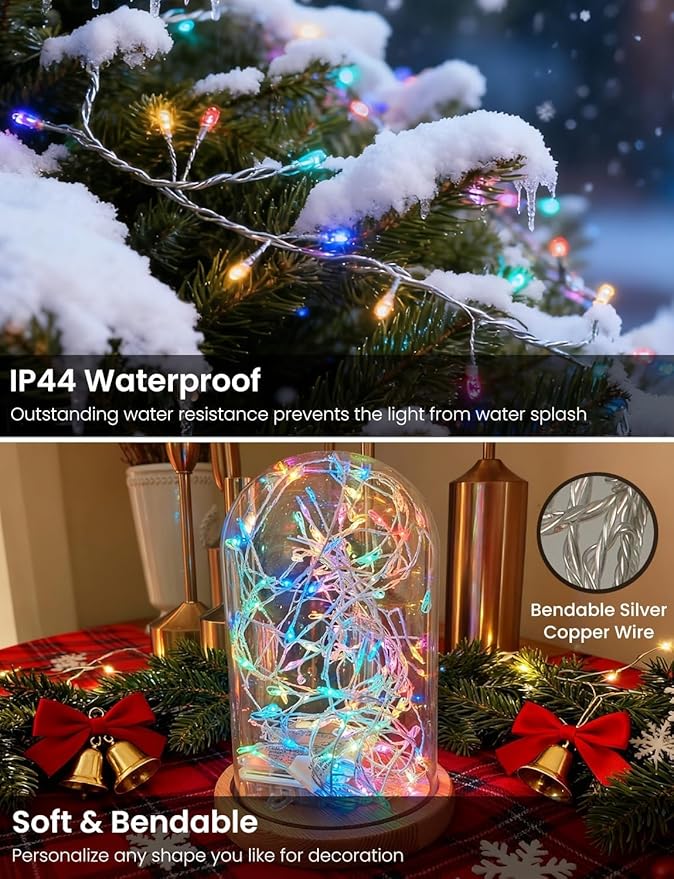 Fairy Lights 16.4FT 200LED, USB Powered Firecracker Cluster String Lights, Multicolor Twinkle Light with Remote, Waterproof LED Light for Christmas Tree Party Bedroom Window DIY Decor