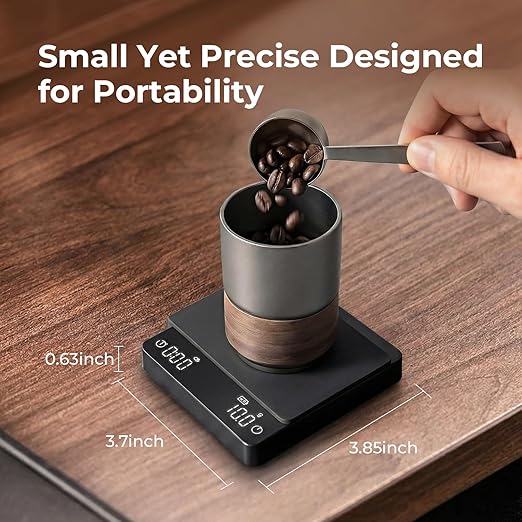 Mini Coffee Scale with Timer - VABICA USB-C Rechargeable Espresso Scale 2kg/0.1g High Precision Scale for Espresso & Pour-Over Coffee, Auto Timing, Water Ratio, Portable Digital Coffee Scale (Black)