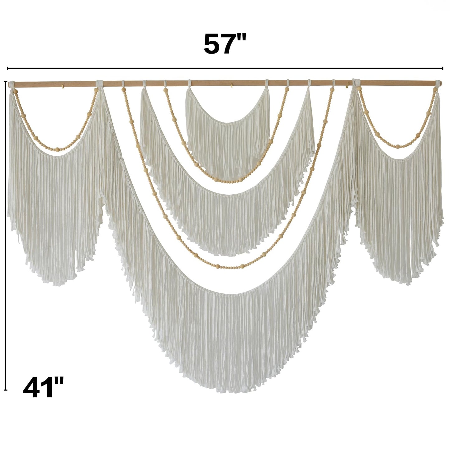Flber Large Macrame Wall Hanging – Boho Yarn Art Garland with Tassels and Beads, Handmade Rope Decor for Nursery, Party, Wedding, Bedroom, Fireplace Mantel, or Photo Backdrop 57" W x 41"" L"