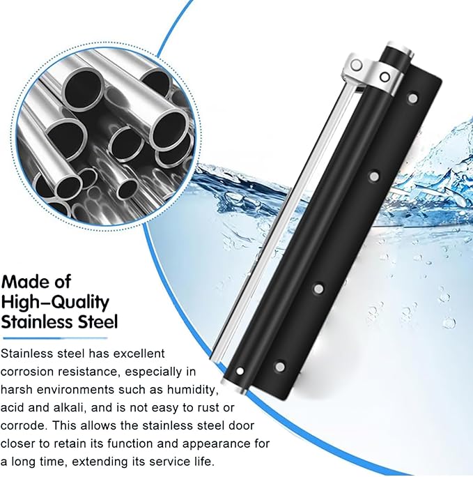 Automatic Door Self-Closing Hinge, Automatic Door Closer, Safety Spring Door Closer,Adjustable Catch Speed Closure,Top Latch Soft Close,Easy to Install,Stainless Steel with Force Arm,Screws and Wrench