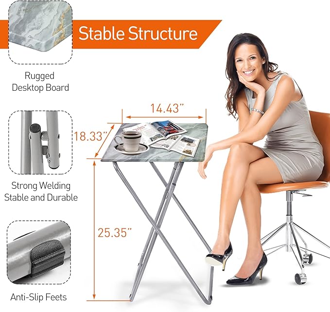 Garden 4 you Portable Folding TV Tray Dinner Snack Trays Table Portable Foldable Table Small Sofa Bedside Tables with Light Weight, 15 x 18.9 x 26 in(Smoky Grey,1PC)