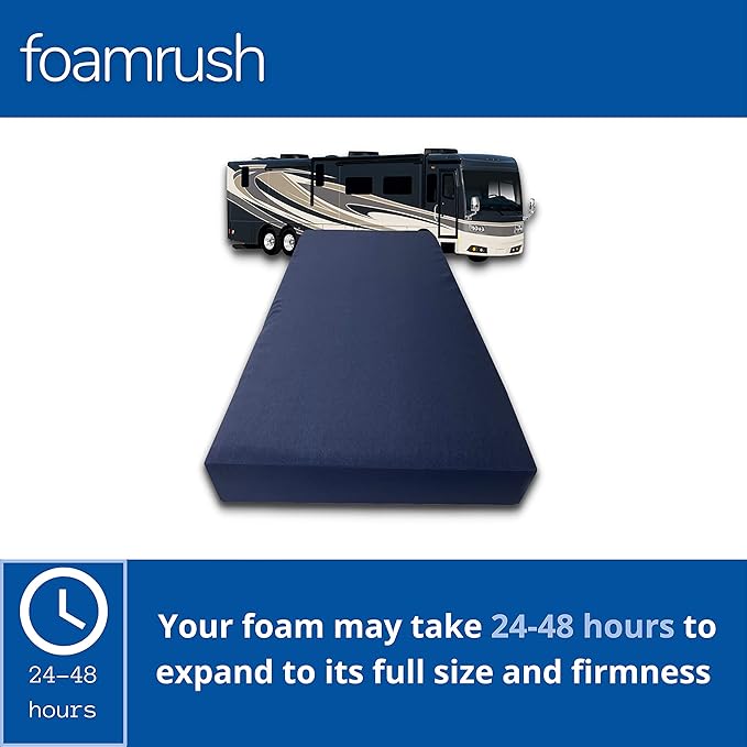 FoamRush 6-Inch Bunk (42" x 80") Gel Memory Foam RV Mattress Replacement with Canvas Navy Cover, Medium Firm, Made in USA, Camper Trailer, Removable Water-Resistant Outdoor/Indoor Cover w Zip
