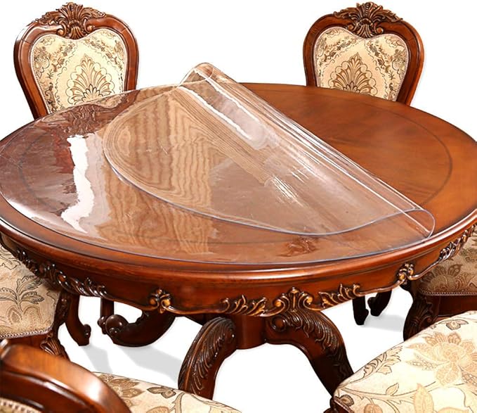 44 " Round Dia Clear Dining Table Protector Tablecloth Cover Desk Top Pad Mat for Glass Furniture Kitchen Coffee Marble End Bed Sofa Side Bistro Bar Night Stand Dinner Table Thick Plastic PVC Vinyl