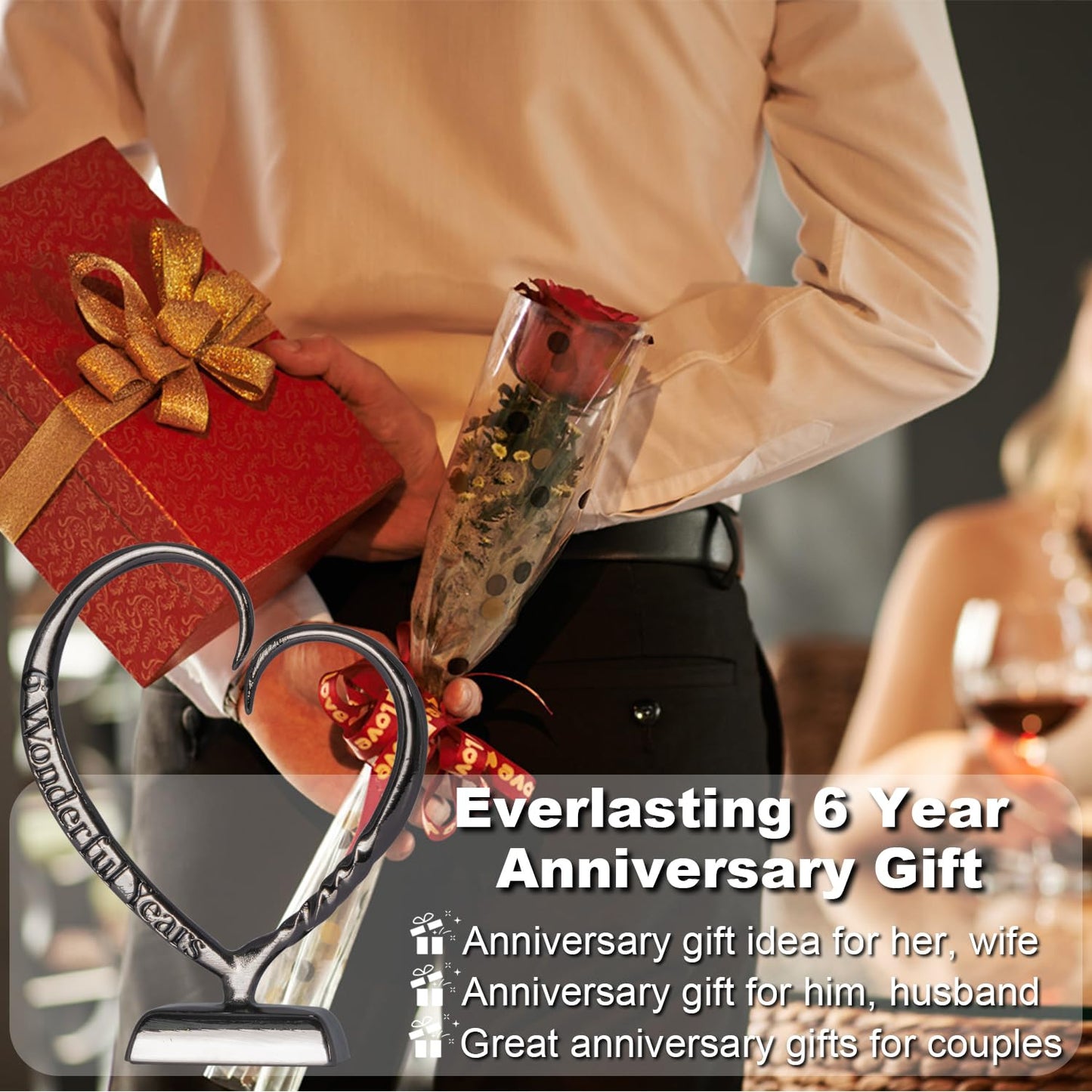 BESZONE 6 Year Anniversary Iron Gifts for Her, 6th Wedding Anniversary for Couples Gifts Steel for Him Wife Husband Men, Hand Forged Heart Iron Steel Art Keepsake Home Decor