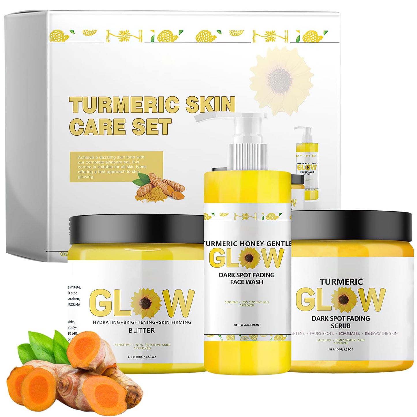 Glow Combo Skincare Set,3 In 1 Turmeric Combo Skincare Setï¼Turmeric Glow Butter,Hydration Glowing Skincare Set for All Skin Types