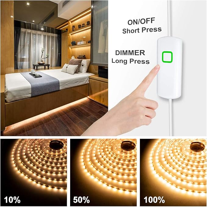 MYPLUS Under Cabinet Lighting Kit, 50Ft Dimmable Led Strip Lights with 900 LEDs, 24V, Low Power Safety Adapter, Flexible Tape Light for Kitchen Cabinet,Bedroom,Counter,Shelf (Warm White-3000k)