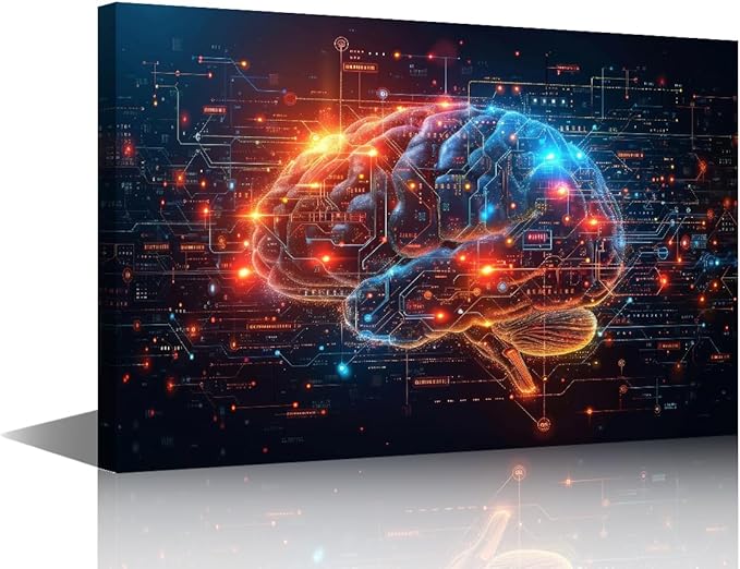 Brain's Neural Networks Wall Art for Living Room Digital Code Pictures for Bedroom Wall Decor Artificial Intelligence Painting Wall Decorations for House Human Brain Prtins Artwork 12"Wx18"Hx1 Panel