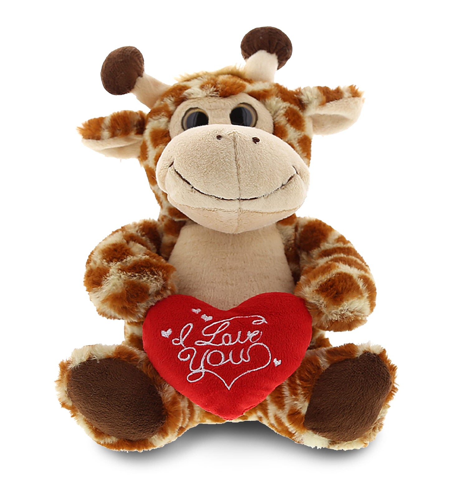 DolliBu I Love You Valentine Plush Sitting Giraffe - Cute Stuffed Animal with Red Heart and Name Personalization Gift for Valentines Day, Birthday, Anniversary, Romantic Date - 9 Inches