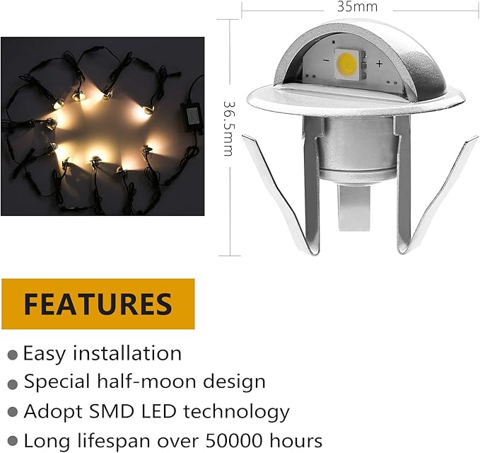20 Pack LED Stair Lights Kit Low Voltage Landscape Lights Waterproof IP65 Outdoor 1-2/5" Recessed Wood LED Deck Lighting Yard Garden Patio Step Landscape Pathway Decor Lamps, Warm White