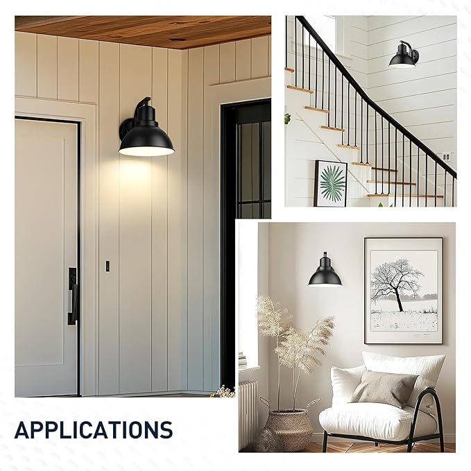 zeyu 8.4'' Barn Sconce Wall Lighting, 2 Pack Industrial Wall Lights for Bedroom Dining Room, Metal Dome Shade in Black Finish, ZY24-1W-2PK BK