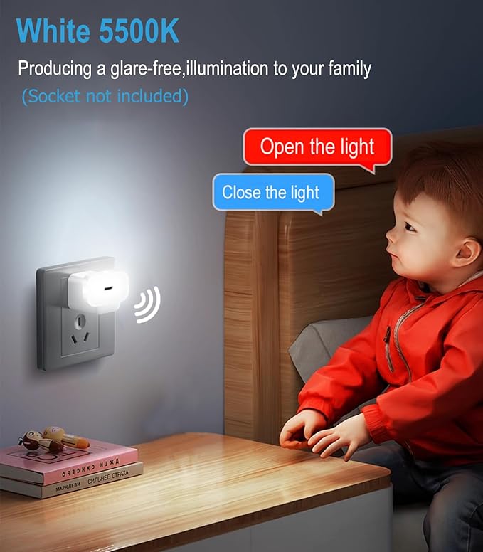LED Nightlights Plug in Wall Voice AI Activated 2-Pack with USB Charging Port, 130LM, 3000K White Night Lights for Kids Adults Room Nursery Bedroom Bathroom Hallway