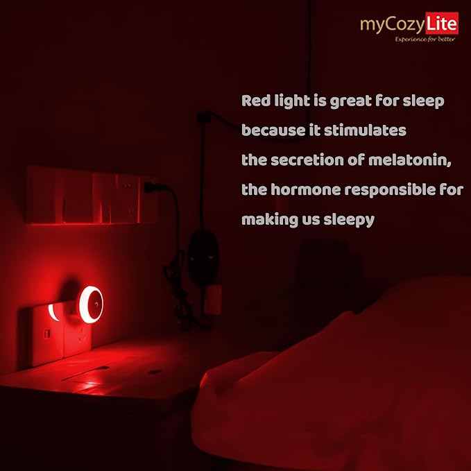 myCozyLite Red Light Night Light, Night Lights Plug into Wall 2 Pack, Dusk to Dawn Sensor, Light for Sleep, Red Nightlight for Bedroom, Bathroom, Kids Room, Nursery, Kitchen, Hallway, Stairway, Round