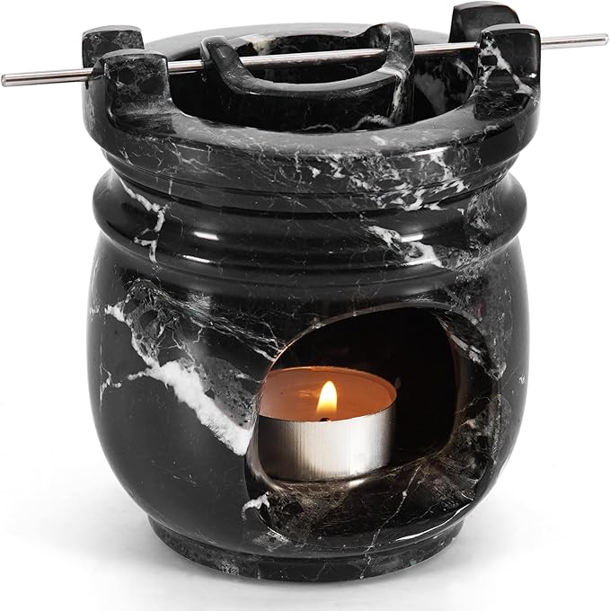 Marble Oil Burner 4.5 Inches Black Handmade Candle Warmer & Aromatherapy Diffuser for Home Decor, Bathroom & Room Decor, Ideal Oil Warmer, Aroma Diffuser & Essential Oils