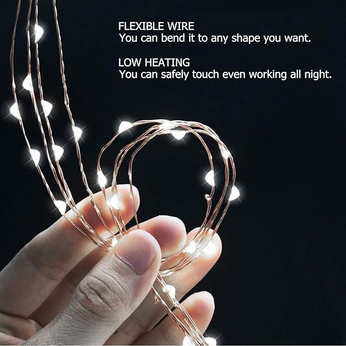 RUICHEN 20 Ft 120 LED USB Fairy String Lights with On/Off Switch, Waterproof Copper Wire Lights for Bedroom Wall Ceiling Wreath Crafts Christmas Wedding Party, Cool White
