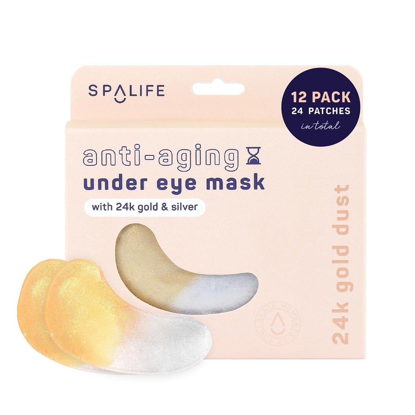 SpaLife Beauty Anti-Aging Under Eye Masks â Hydrogel Eye Patches for Fine Lines, Dryness, & Dullness with 24K Gold, Colloidal Silver â 2-in-1 Skincare Treatment â 24 Pairs