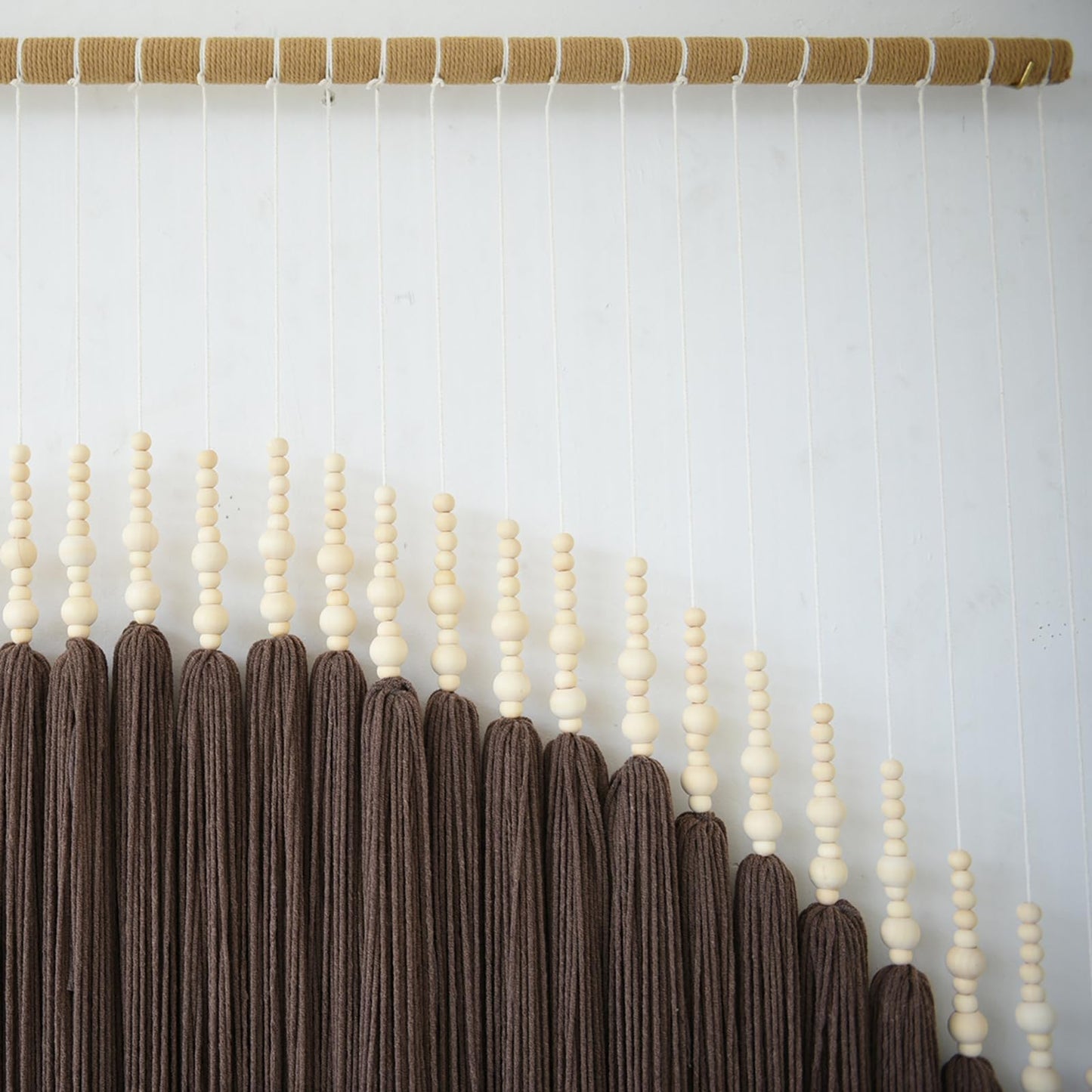 IOWER Macrame Wall Hanging Brown Yarn Beaded Backdrop Boho Wall Decor Round Tassel Home Wall Aesthetic Living Rooms Bedrooms Offices Geometric Art Chic Home Decor 39" W x 55"" L"