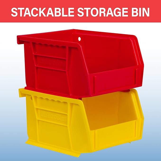 Akro-Mils 30210 AkroBins Plastic Storage Bins, Space-Saving Stackable Bins for Garage, Pantry, Craft Organization, 5" x 4" x 3", Stone, 24-Pack