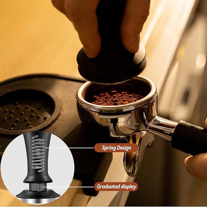 58mm Espresso Tamper, Espresso Accessories, Coffee Tamper with Espresso Distribution Tool, Wdt Tool Espresso, Espresso Tamper with Silicone Mat, Stainless Steel Base Tamper for Espresso Coffee Machine