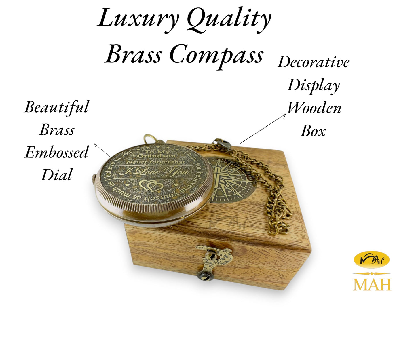 Gifts for Grandson Brass Handmade Compass Gift by Grandfather Gift Idea by Grandpa Grandma Memory Present to My Grandson Birthday Baptism Confirmation Love Christmas Tree Best Graduation Gifts