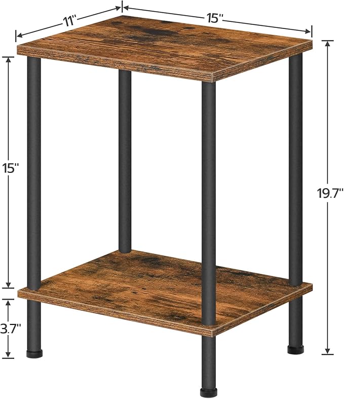 HOOBRO End Tables Set of 2, Small Side Table, Nightstand with 2-Layer Storage Shelves, Sofa Table for Small Spaces, Living Room, Bedroom, Stable Frame, Easy Assembly, Rustic Brown BF09BZP201