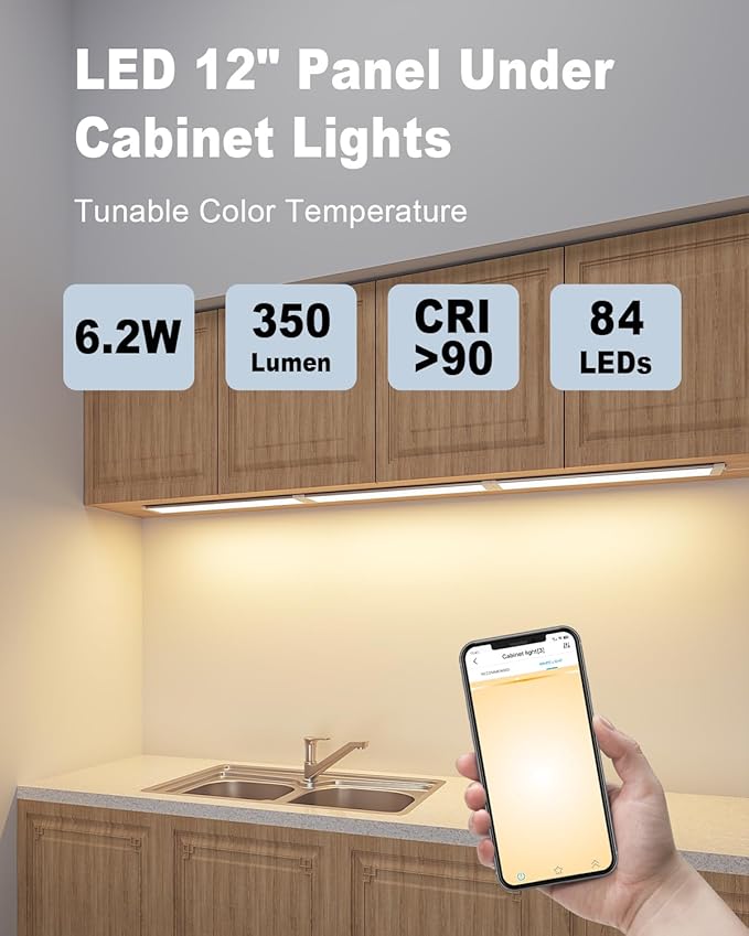 MYPLUS 12" Under Cabinet Lights Panel, Super Bright Under Counter Lighting with 84 LEDs,Warm White,Cool White and Daylight, ETL Listed, Ideal for Kitchen, Cupboard, Workbench, Desk