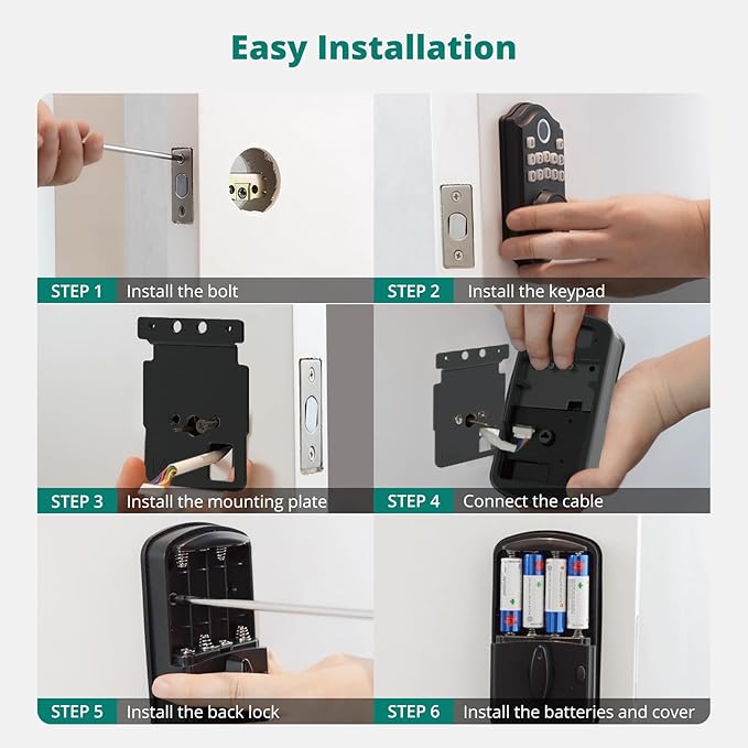 DS10 Keyless Entry Door Lock with 2 Lever Handle, Fingerprint, Keypad Code, 2 Keys, Smart Locks for Front Door, Bedroom, One-time Code, Auto-Lock, Easy Installation -Matte Black