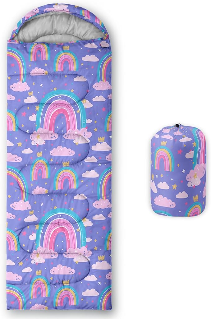 AILONEN Kids Floral Cat Camping Sleeping Bags,Lightweight & Waterproof,3 Season Warm & Cool Weather,Kawaii Kitten Sleeping Bags for Girls Adults,Travelling,Outdoors