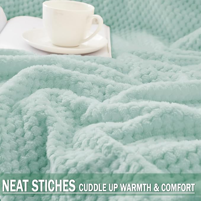 Exclusivo Mezcla Fleece Throw Blanket Extra Large, Super Soft and Warm Blankets for Couch, Sofa and Bed Waffle Textured, Cozy, Fuzzy and Lightweight (Mint Green, 50x70 Inches)