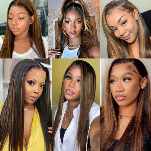Giginger Straight Human Hair Bundles 18 20 22 Inch Brazilian Chocolate Brown Highlight P4/30 Straight Bundles Human Hair 100% Unprocessed Raw Quick Weave Hair for Black Women