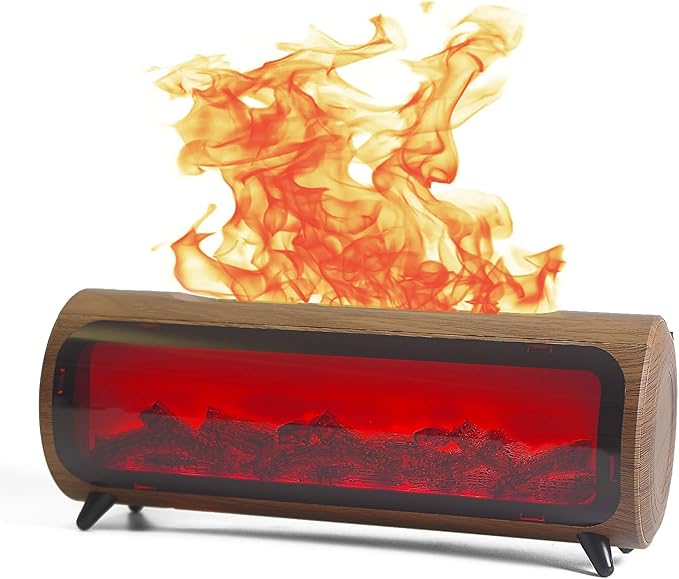 Flame Fireplace Aroma Diffuser-Aromatherapy Essential Oil Diffusion-7 Flame Colors-Noiseless Clean air-Wood Shape-nimi Tabletop Fireplace humidifier for Home Bedroom Office （Wooden Grain）